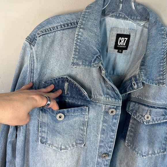 CR7 Blue Shadow Patch Trucker Jacket Size XL - Picture 13 of 16